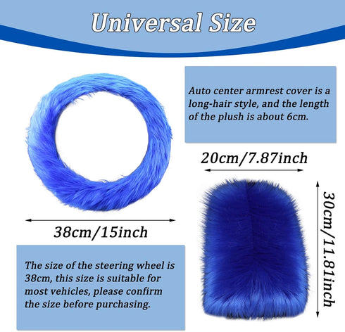 4Pcs/Set Faux Wool Fluffy Steering Wheel Covers Long Fur Gear Shift Cover,Handbrake Cover,Fluffy Armrest Cover Fuzzy Furry Car Accessories Long Ha...