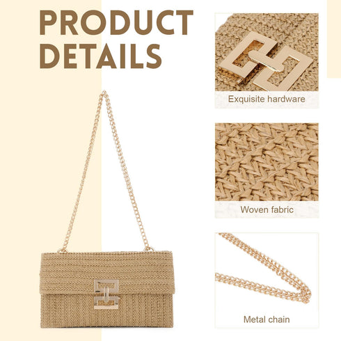Ynport Straw Clutch Purses for Women Summer Woven Evening Handbags Wicker Rattan Envelope Wallet Chain Shoulder Bag 2024...