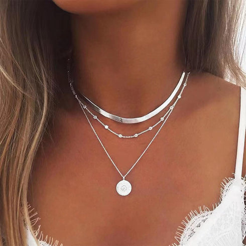 Multi-layered Snake Chain Necklace for Women Silver Coin Pendant Choker Necklace Metal Bead Chain with Dainty Boho Choker Body Jewelry for Womens ...