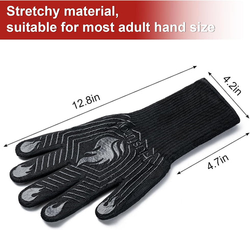 BBQ Gloves, Heat Resistant Grilling Gloves, Non-Slip Oven Gloves, Grill Mitts for Outdoor Grill, Long Kitchen Gloves for Barbecue, Cooking, Baking...