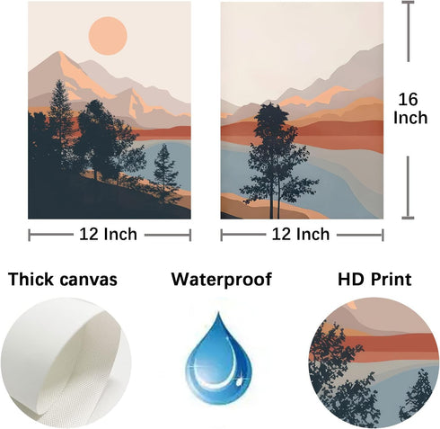 Bankrenart Nature Landscape Wall Art Prints Mountain Sun Lake Wall Art for Living Room Unframed Mid Century Wall Art Forest Pictures Artwork Boho ...