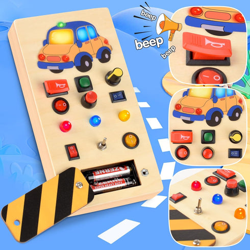 POLKRANE Busy Board with LED Light, Montessori Toys with Toggle Switch, Sensory Toys for Toddlers 1-3, Travel Toys for Educational Toddler Activit...