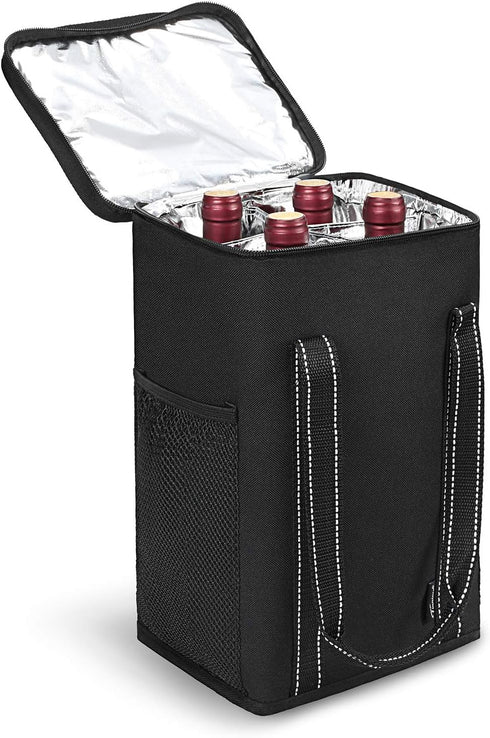 Vina 4 Bottle Wine Carrier - Travel Insulated Wine Carrying Case Cooler Tote Bag with Detachable Divider and Strong Handle, Great for Picnic, Beac...