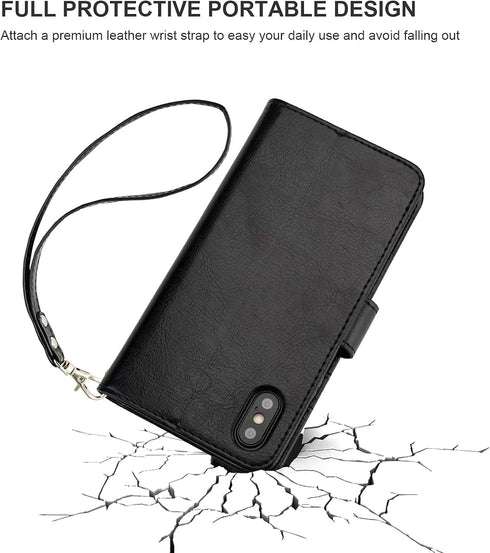 Bocasal for iPhone Xs Max Wallet Case with Card Holder PU Leather Magnetic Detachable Kickstand Shockproof Wrist Strap Removable Flip Cover for iP...