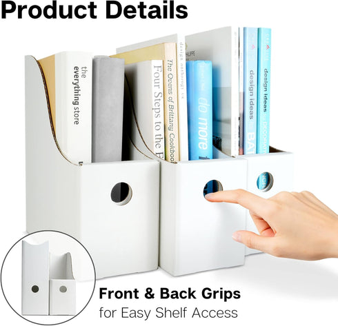 Dunwell White Magazine File Holder (2 Pack) - Sturdy Cardboard Magazine Holder, Vertical File Folder Holder, Magazine Holder for Desk, Shelves, Of...