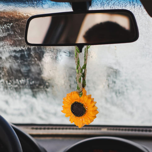 Sunflower Car Interior Rear View Mirror Hanging Accessories - Aesthetic Car Rearview Charms Decorations - Ladies and Men Car Decoration Accessorie...