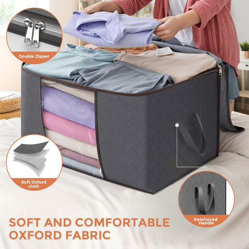 90 L Large Storage Bags, 6 Pack Clothes Storage Bins Foldable Closet Organizers Storage Containers with Reinforced Handle for Clothing, Blanket, C...