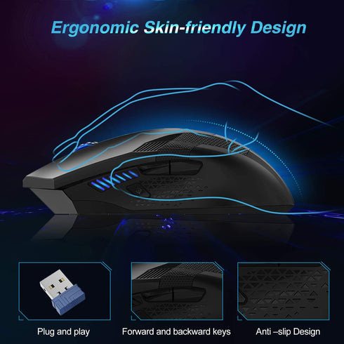 TECKNET Wireless Mouse, USB Cordless Computer Mouse with 8 Buttons, Ergonomic Design, High-Precision 5 Adjustable DPI for PC/Mac/Laptop...