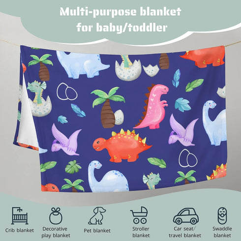 Baby Blanket Baby Dinosaur Cute Animals Flannel Throw Blanket Navy Blue Receiving Blanket Funny Baby Essentials for Boys Girls Multicolor 40x50 in...
