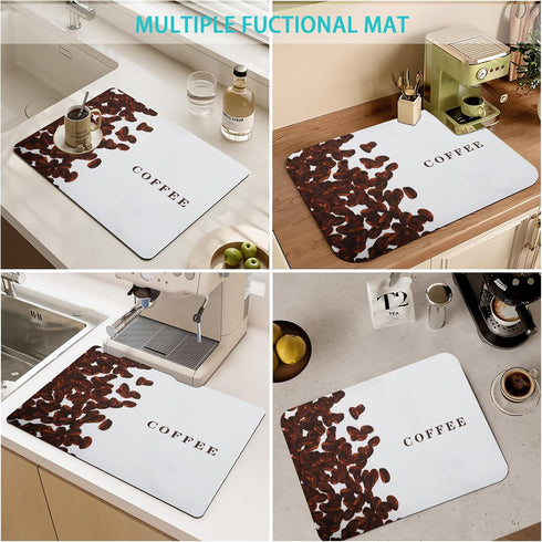 Coffee Bar Dish Drying Mat Hide Stain Rubber Backed Absorbent Coffee Bar Mat Accessories for Kitchen Counter Fit Under Coffee Maker Coffee Machine...