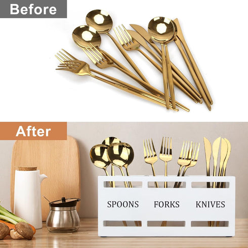 Ayiaren Wooden Silverware Cutlery Holder White Flatware Caddy Kitchen Utensils Holder for Party Wood Silverware Organizer Storage for Table Counte...