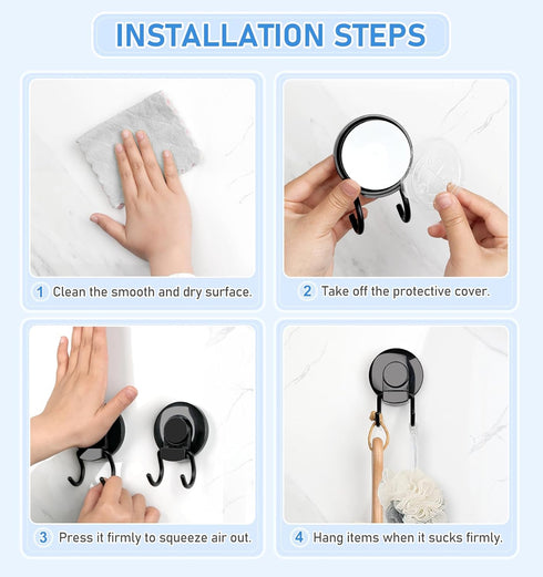 VIS'V Suction Cup Hooks, Black Shower Suction Hooks Bathroom Heavy Duty Vacuum Suction Cup Double Hooks Removable Reusable Suction Hanger Holders ...