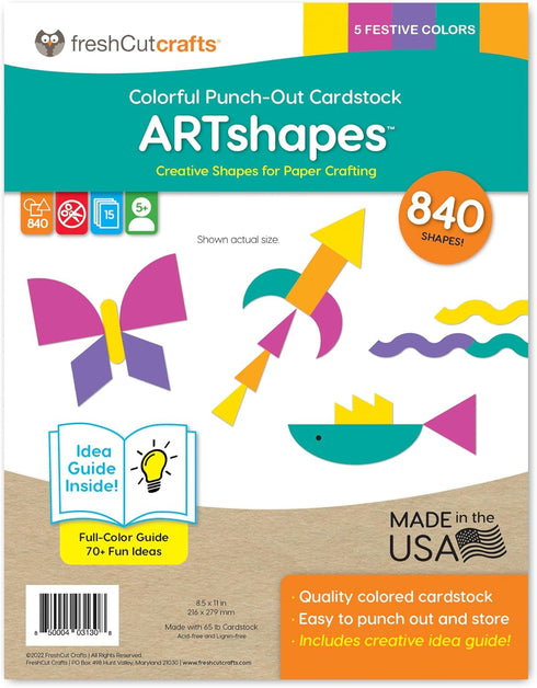 ARTshapes 840 pc Creative Paper Shapes Pack with 70+ Idea Guide - US Made Card Stock - Punch Out Funky DIY Craft Supplies for Whimsical Art Design...