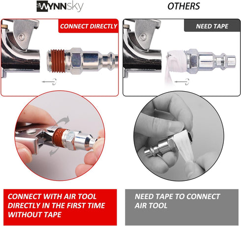 WYNNsky Air Tool Coupler and Plug Kit, 1/4 Inch NPT Fittings Industrial Type, 7 Piece w/Storage Case...