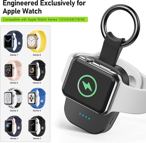 Portable Wireless Charger for Apple Watch, Compact Magnetic iWatch Charger 1200mAh Power Bank Keychain Style, Apple Watch Accessories Compatible f...