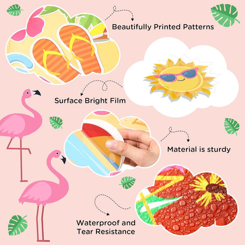 40 Pcs Summer Bulletin Board Decorations Set Hawaiian Tropical Flamingo Palm Beach Paper Cutouts Summer Flamingo Classroom Bulletin Board for Clas...