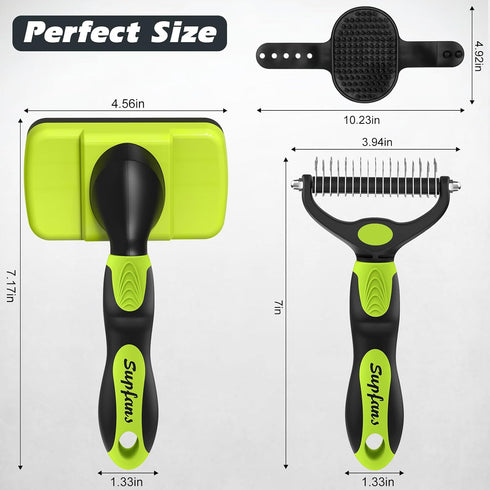 3PCS Dog Brush I Dog Brush for Shedding I Deshedding Dog Brush I Dog Bath Brush I Slicker Brush For Dogs I Dog Comb I Premium Pet Supplies (Green ...