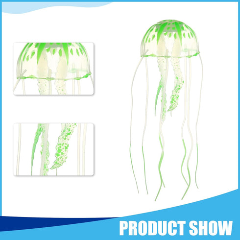 Silicone Fluorescent Jellyfish Glow Ornaments, Aquarium Jellyfish Decoration with Suction Cup, 2.3"x5.9" (Green)...