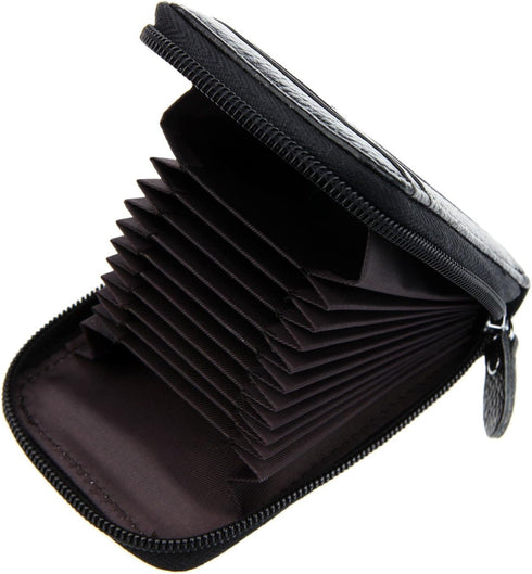 RFID Blocking Genuine Leather Mini Credit Card Case Organizer Compact Wallet with ID Window - Black...