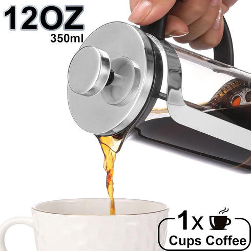 French Press Coffee and Tea Maker Single Serve Coffee Brewers Glass Classic 304 Stainless Steel Coffee Press Heat Resistant Thickened Borosilicate...