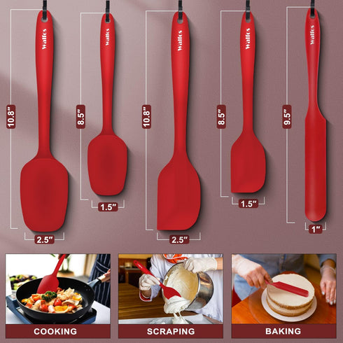 Walfos Silicone Spatula Set of 5-600°F Heat Resistant Kitchen Scraper Spatulas, Strong Steel Core and One-Pieces Seamless Design, Great for Cookin...