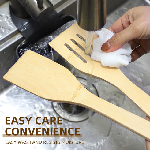 6-Piece Bamboo Wooden Spoons for Cooking Wood Spatula Spoon Nonstick Kitchen Utensil Set with 3-Piece Bamboo Take Along Reusable Utensil Set for H...