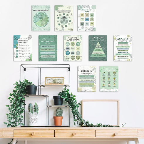 BirtDerr 10 Pcs Greenery Mental Health Posters, Psychological Wall Decor, Therapy Office Decor, Counseling Office Must Haves, School Counselor Sup...