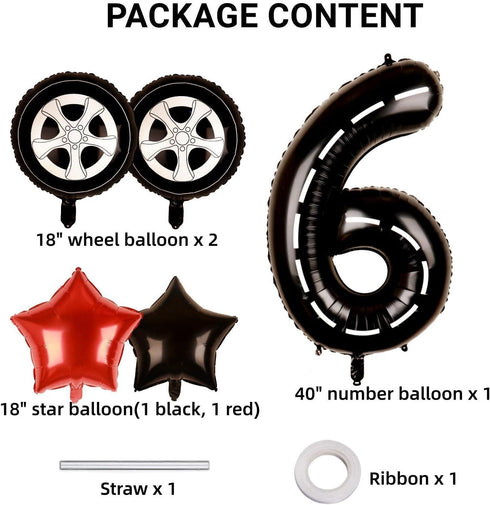 Race Car Balloons Tire Balloons 6th Birthday Party Decorations for Boys Foil Mylar Race Car Wheels Truck Bike Theme Party Supplies Favors Annivers...