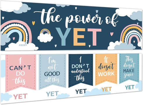 QOUBAI Boho Rainbow Growth Mindset Posters Mindset Classroom Decorations the Power of Yet Banner Positive Mindset Reading Bulletin Board Set Boho ...