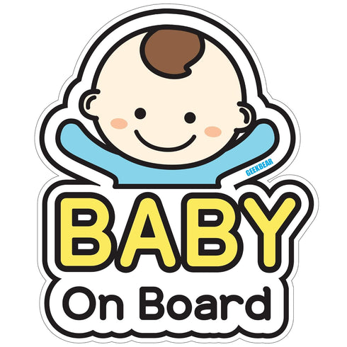 GEEKBEAR Baby on Board Car Sticker - Character Design, Reflective, Weather-Resistant (01. Basic Boy)...