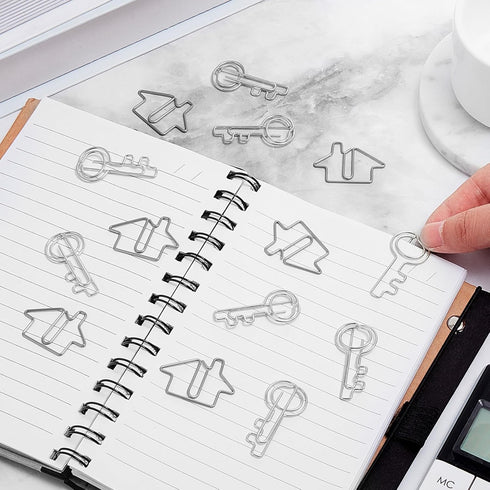 102 Pack Clips Office Supplies 50 Pcs House Shaped Paper Clips 50 Pcs Key Shaped Wire Paper Clip with 2 Pcs Clear Storage Box for Agent Office Hom...