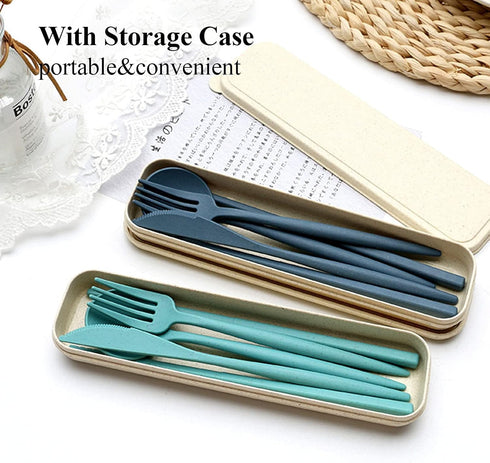 Plastic Travel Utensils, 4 Sets Camping Utensils Plastic Spoons and Forks Set Plastic Silverware, Portable Reusable Utensils Set with Case for Pic...