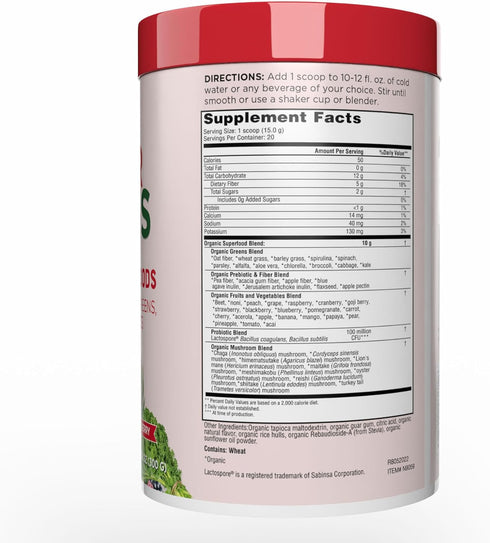 Country Farms Organic Super Greens Berry Flavor, 50 Organic Super Foods, Packed with Fiber, USDA Organic Drink Mix, Fruits, Vegetables, Mushrooms ...