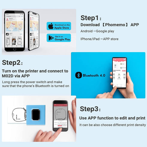 Portable Mini Sticker Printer, M02D Portable Wireless Printer with 1 Roll Paper, Compatible with iOS Android, Pocket Printer for Small Business, B...