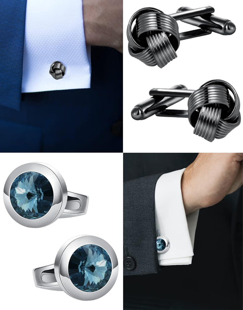 Akeoqi 6 Pairs Cufflinks for Men Classic Tone Cufflinks Black Striped Disc Square CZ Spherical Knot Rectangle Cuff Links Shirt Suit Cufflinks...