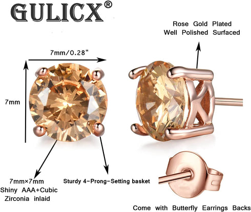 GULICX Rose Gold Tone Yellow Crystal Royal Journey Jewelry Eternity Stud Earring...