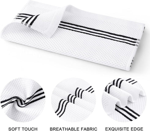 100% Cotton Waffle Weave Kitchen Towels, 13 x 28 Inches, Super Soft and Absorbent Buffalo Check Dish Towels for Drying Dishes, 4-Pack, White & Bla...