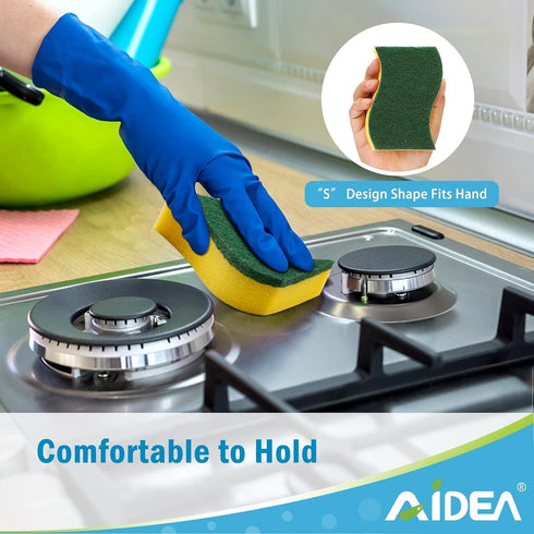 AIDEA Heavy Duty Scrub Sponge-12 Count, Kitchen Dish Sponge, Stink-Free Cleaning Sponge, Effortless Cleaning Eco Scrub Pads for Dishes,Pots,Pans A...