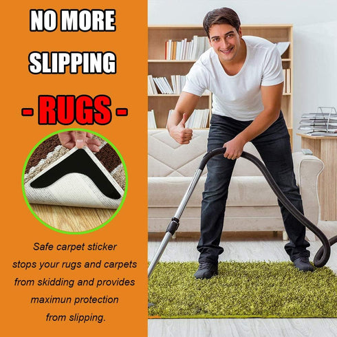 Rug Grippers with Super Stickiness- Anti Curling Carpet Tape Non-Slip Area Keeps Your Rug in Place and Makes Corners Flat for Corners and Edges Re...
