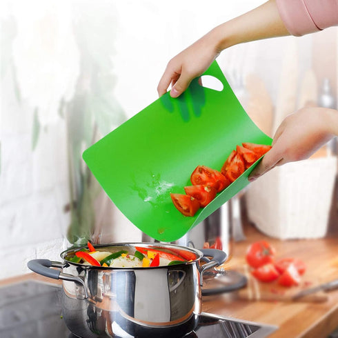 Cutting Board Mats Set, Extra Thick Flexible Plastic Kitchen Chopping Board, Colored Mats with Food Icons & Easy-Grip Handles, Dishwasher Safe, Se...