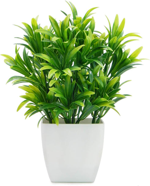 OFFIDIX Faux Plants Mini Potted Plastic Fake Green Plant Artificial Plants Aloe with White Square Pots for Home Decor (White Square Plastic Pots)...