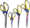 BambooMN Titanium Softgrip Scissors Set - Pinking, Sewing, Arts, Crafts, Office - 1 Set of 4 - Blue w/Yellow...