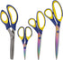 BambooMN Titanium Softgrip Scissors Set - Pinking, Sewing, Arts, Crafts, Office - 1 Set of 4 - Blue w/Yellow...