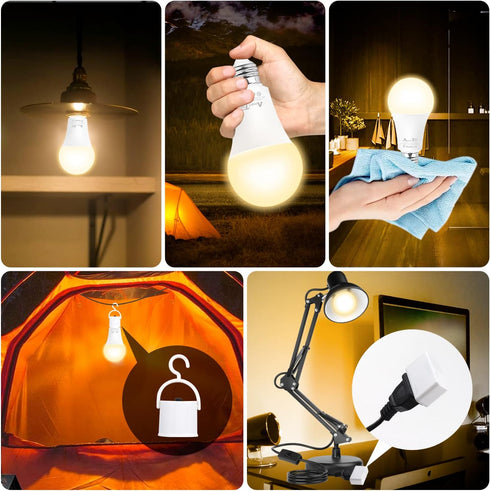 AmeriTop Rechargeable Emergency LED Light Bulb - 2 Pack A19 Battery LED Bulbs for Power Outage Camping Outdoor Activity Hurricane 850 Lm 9W 60W Eq...