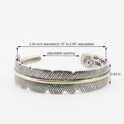 Innocence S999 Antique Silver Plated Wide Feather Cuff Bracelet For Men Women Adjustable Retro Twisted Feather Bracelets Gift Jewelry...