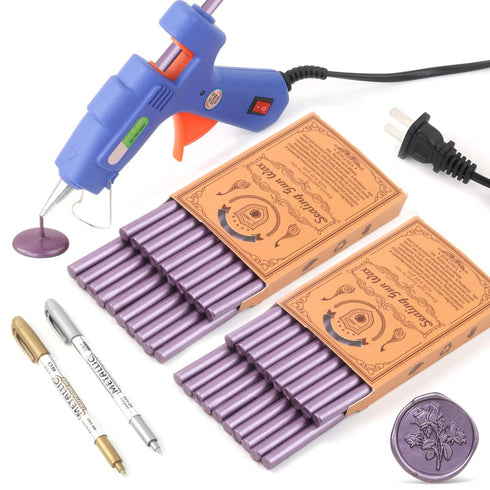 40Pcs Reddish Purple Sealing Wax Sticks with Glue Gun and 2Pcs Wax Seal Pens for Wedding Invitations, Cards, Envelopes, Gift Wrapping...