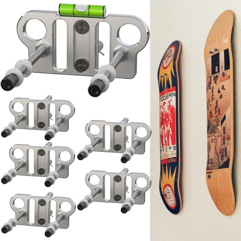 Skateboard Wall Mount (6-Pack) - Strong Aluminum Skateboard Hanger with One Bubble Level and Dual Screw Holes, Skateboard Deck Storage for Home De...