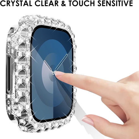 NewWays 2 in 1 Waterproof Bling Case 45mm for Apple Watch Screen Protector Series 9 8 7, Lace Full Glitter Diamond Rhinestone Bumper Face Cover fo...