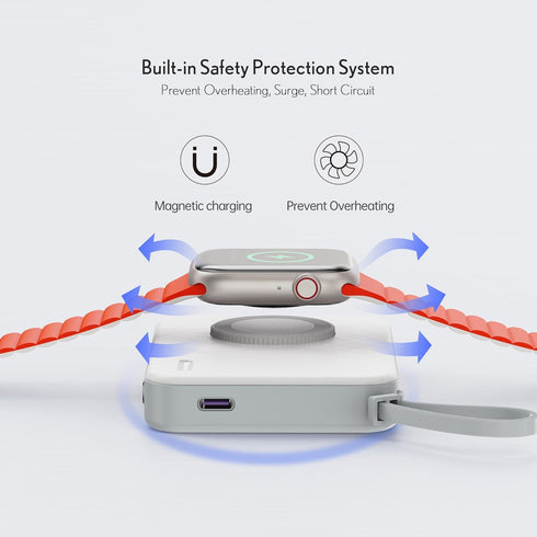 pzoz 5000mAh Portable Magnetic Small Mini Power Bank Battery Pack with Apple Watch Wireless Charger,Built in Cable Lightning Type C PD Travel Fast...