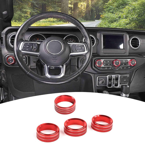for Jeep JL AC/Radio/Headlight Knob Cover Trim Ring for Jeep Wrangler JL JLU Gladiator JT 2018-2024 Red Interior Accessories 4pcs...